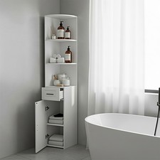 White Bathroom Corner Cabinet