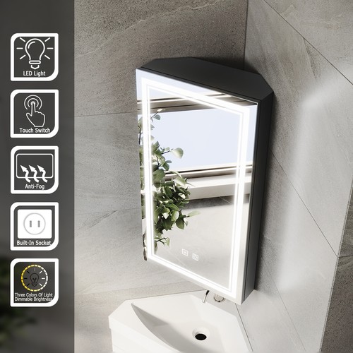 Black corner bathroom mirror - black,